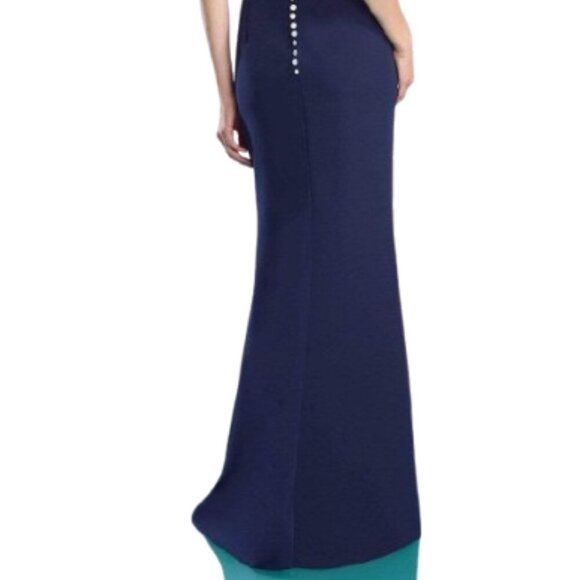 NWT Alexander by Daymor 1463 One Shoulder Evening Dress Glacier Blue Size 6 - Picture 4 of 6